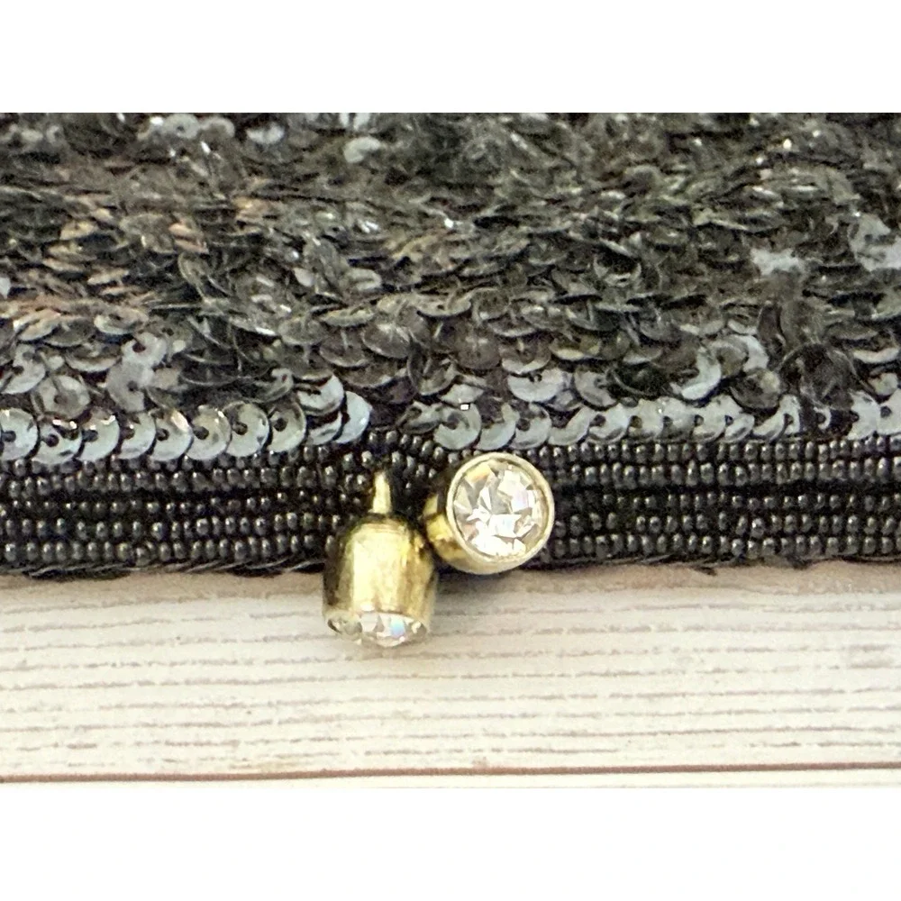 Vtg Magid Black Beaded Clutch Evening Purse Bag Made in Japan With 2 Side Mirror